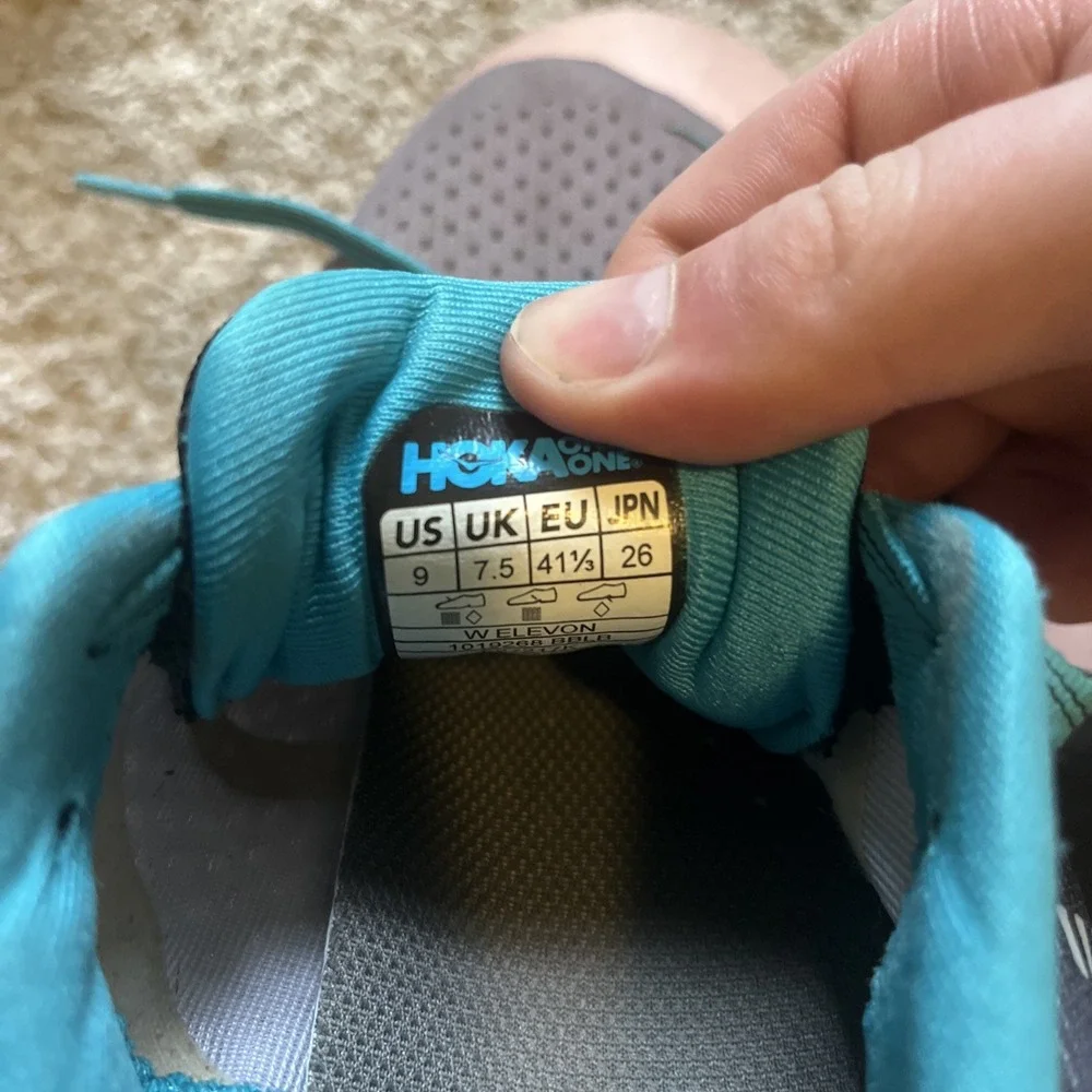 HOKA One One Elevon Teal Gray Running‎ Shoes 1019268 Women's Size 9 Lace Up